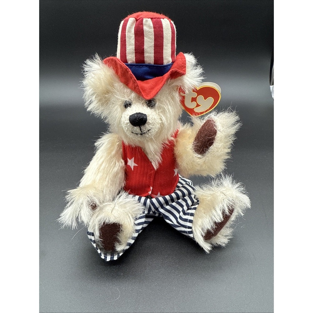 Ty Beanie Babies- Uncle Sam-Attic Treasures-2000- Posable- 10 inch Bear- NWT